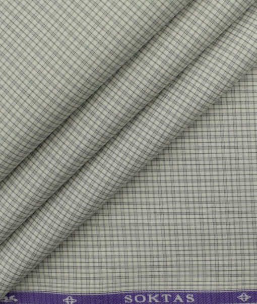 Soktas Men's Giza Cotton Checks 2.25 Meter Unstitched Shirting Fabric (White & Grey)