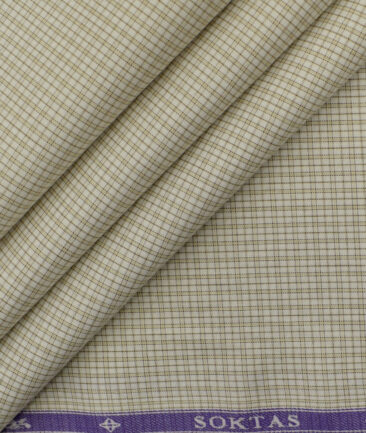 Soktas Men's Giza Cotton Checks 2.25 Meter Unstitched Shirting Fabric (White & Brown)