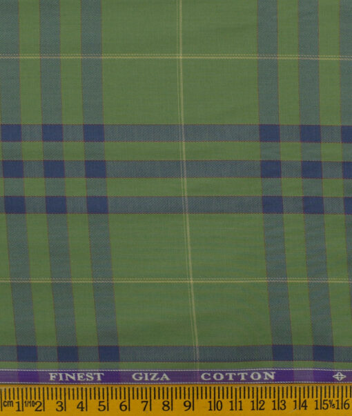 Soktas Men's Giza Cotton Checks 2.25 Meter Unstitched Shirting Fabric (Green)