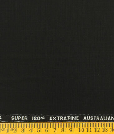 Cavalero Men's Wool Solids Super 180's 3.75 Meter Unstitched Suiting Fabric (Black)
