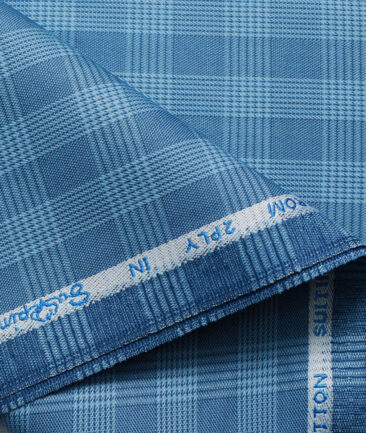 J.Hampstead Men's Cotton Checks 1.50 Meter Unstitched Trouser Fabric (Blue)
