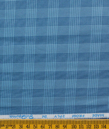 J.Hampstead Men's Cotton Checks 1.50 Meter Unstitched Trouser Fabric (Blue)