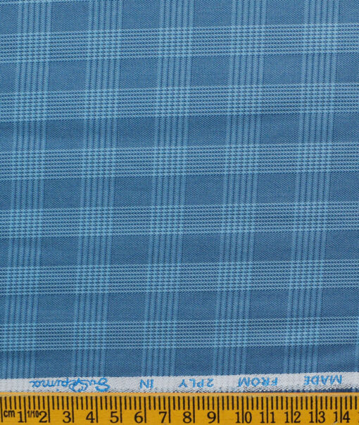 J.Hampstead Men's Cotton Checks 1.50 Meter Unstitched Trouser Fabric (Blue)