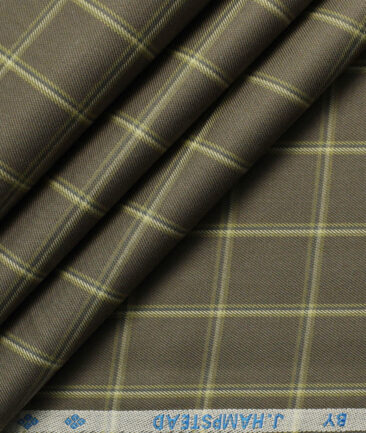 J.Hampstead Men's Cotton Checks 1.50 Meter Unstitched Trouser Fabric (Brown)