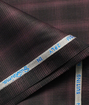 J.Hampstead Men's Cotton Checks 1.50 Meter Unstitched Trouser Fabric (Wine)