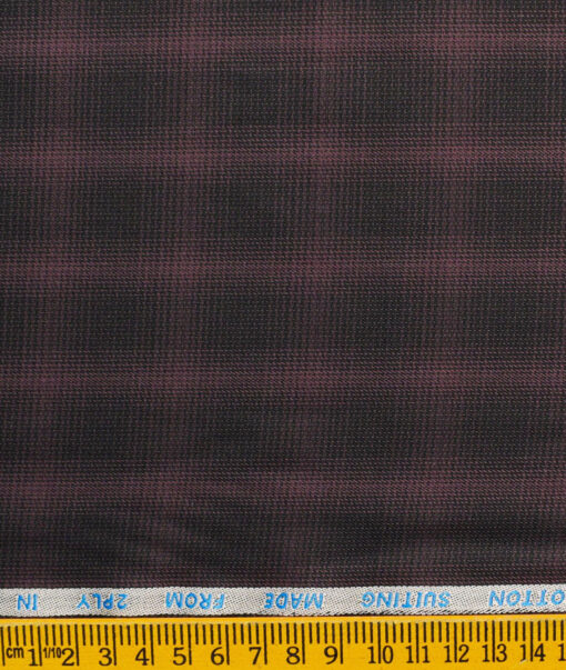 J.Hampstead Men's Cotton Checks 1.50 Meter Unstitched Trouser Fabric (Wine)
