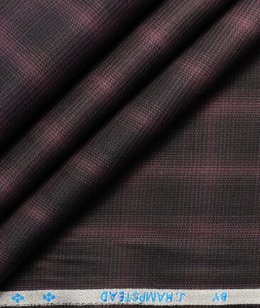 J.Hampstead Men's Cotton Checks 1.50 Meter Unstitched Trouser Fabric (Wine)