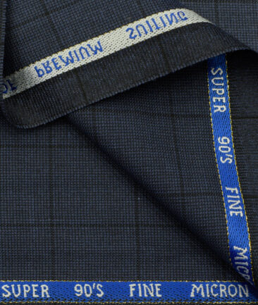 J.Hampstead Men's Wool Checks Super 90's3.75 Meter Unstitched Suiting Fabric (Blue)