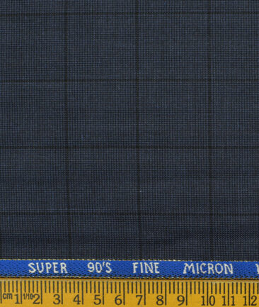 J.Hampstead Men's Wool Checks Super 90's3.75 Meter Unstitched Suiting Fabric (Blue)