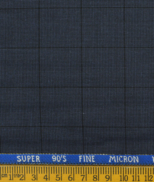 J.Hampstead Men's Wool Checks Super 90's3.75 Meter Unstitched Suiting Fabric (Blue)