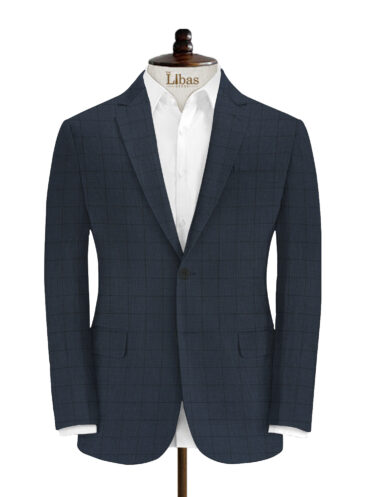 J.Hampstead Men's Wool Checks Super 90's3.75 Meter Unstitched Suiting Fabric (Blue)