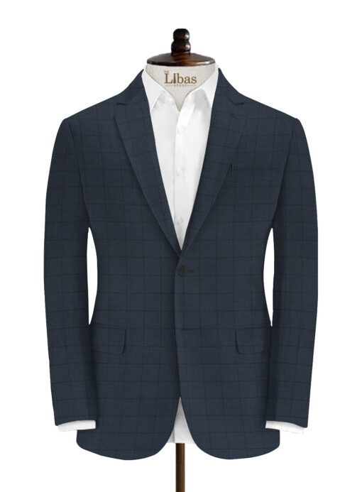 J.Hampstead Men's Wool Checks Super 90's3.75 Meter Unstitched Suiting Fabric (Blue)