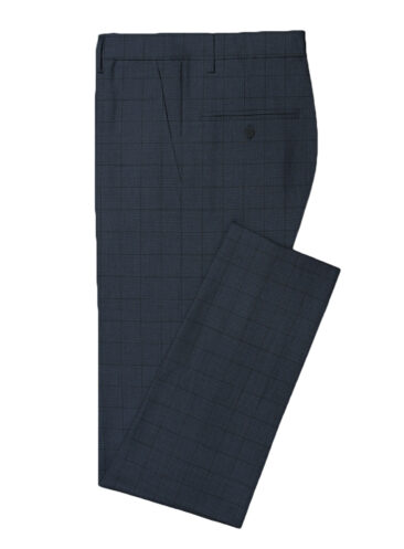 J.Hampstead Men's Wool Checks Super 90's3.75 Meter Unstitched Suiting Fabric (Blue)