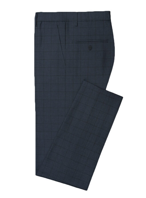 J.Hampstead Men's Wool Checks Super 90's3.75 Meter Unstitched Suiting Fabric (Blue)
