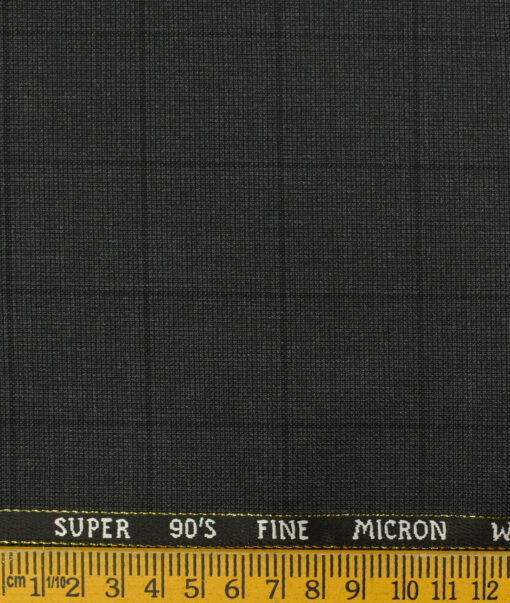 J.Hampstead Men's Wool Checks Super 90's 3.75 Meter Unstitched Suiting Fabric (Dark Grey)