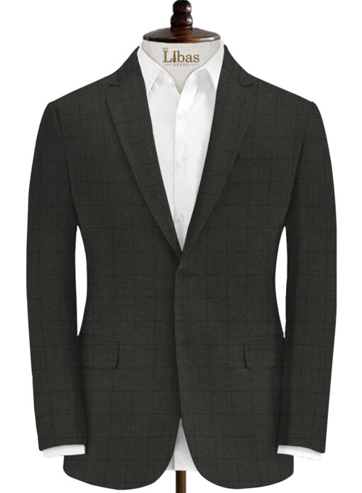 J.Hampstead Men's Wool Checks Super 90's 3.75 Meter Unstitched Suiting Fabric (Dark Grey)