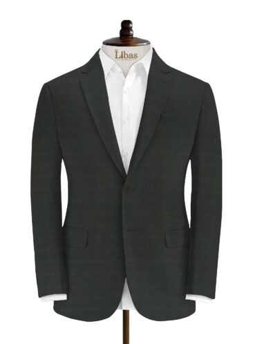J.Hampstead Men's Wool Checks Super 100's 3.75 Meter Unstitched Suiting Fabric (Dark Grey)