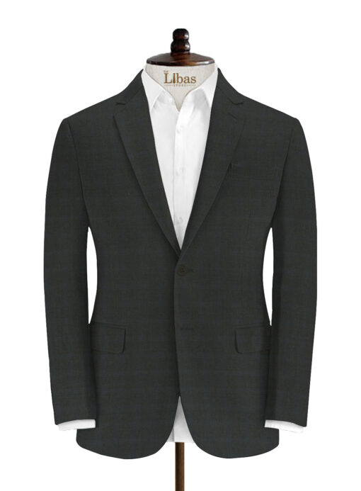 J.Hampstead Men's Wool Checks Super 100's 3.75 Meter Unstitched Suiting Fabric (Dark Grey)