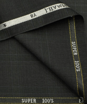 J.Hampstead Men's Wool Checks Super 100's3.75 Meter Unstitched Suiting Fabric (Dark Grey)
