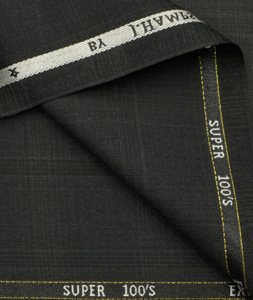 J.Hampstead Men's Wool Checks Super 100's3.75 Meter Unstitched Suiting Fabric (Dark Grey)