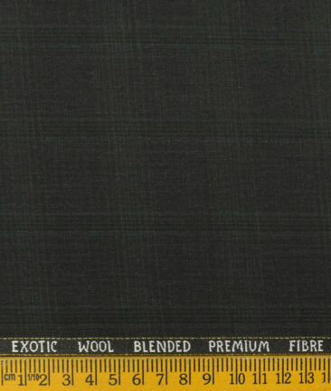 J.Hampstead Men's Wool Checks Super 100's3.75 Meter Unstitched Suiting Fabric (Dark Grey)