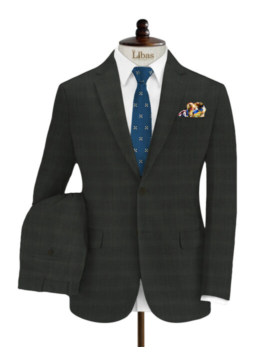 J.Hampstead Men's Wool Checks Super 100's3.75 Meter Unstitched Suiting Fabric (Dark Grey)