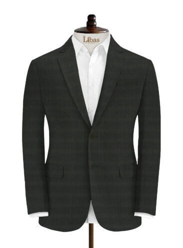 J.Hampstead Men's Wool Checks Super 100's3.75 Meter Unstitched Suiting Fabric (Dark Grey)