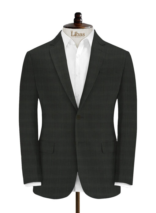 J.Hampstead Men's Wool Checks Super 100's3.75 Meter Unstitched Suiting Fabric (Dark Grey)