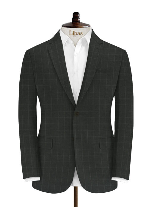 J.Hampstead Men's Wool Checks Super 100's 3.75 Meter Unstitched Suiting Fabric (Dark Grey)