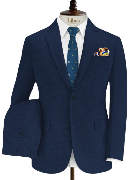 J.Hampstead Men's Wool Structured Super 90's 3.75 Meter Unstitched Suiting Fabric (Dark Royal Blue)