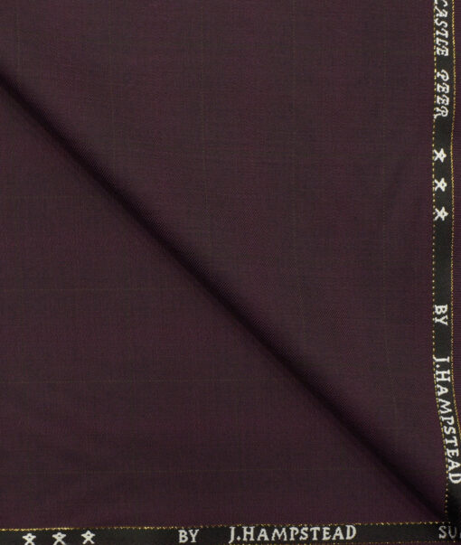 J.Hampstead Men's Wool Checks Super 100's 3.75 Meter Unstitched Suiting Fabric (Dark  Wine)