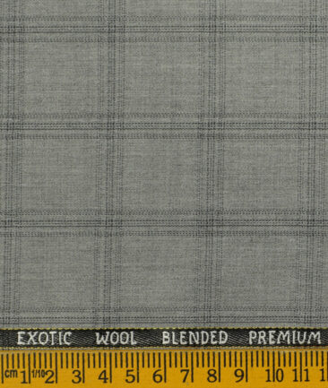 J.Hampstead Men's Wool Checks Super 100's 3.75 Meter Unstitched Suiting Fabric (Light Grey)