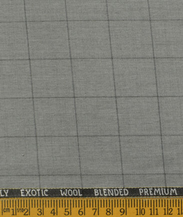 J.Hampstead Men's Wool Checks Super 100's3.75 Meter Unstitched Suiting Fabric (Light Grey)