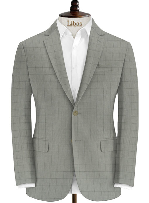 J.Hampstead Men's Wool Checks Super 100's3.75 Meter Unstitched Suiting Fabric (Light Grey)