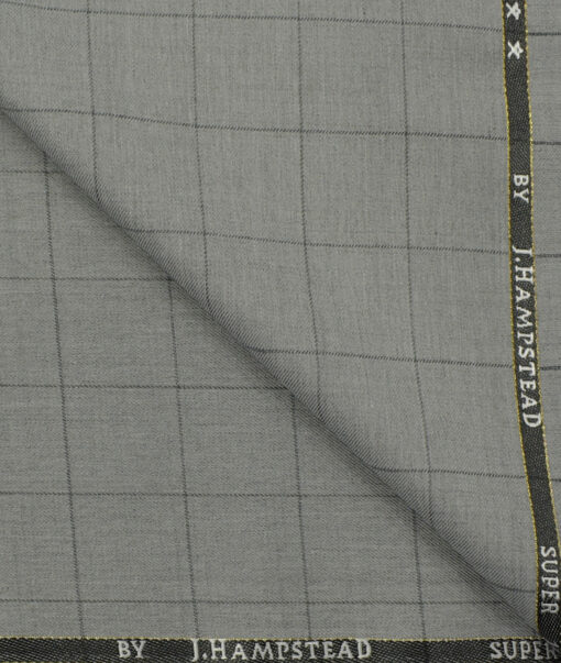 J.Hampstead Men's Wool Checks Super 100's3.75 Meter Unstitched Suiting Fabric (Light Grey)