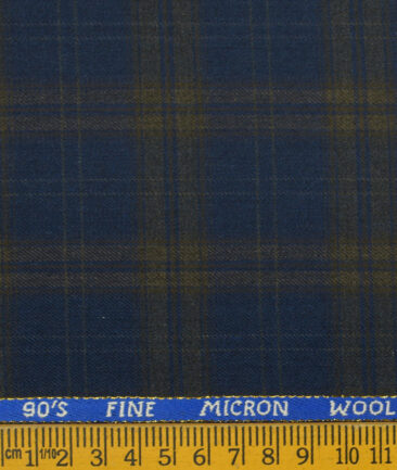 J.Hampstead Men's Wool Checks Super 90's 3.75 Meter Unstitched Suiting Fabric (Royal Blue)