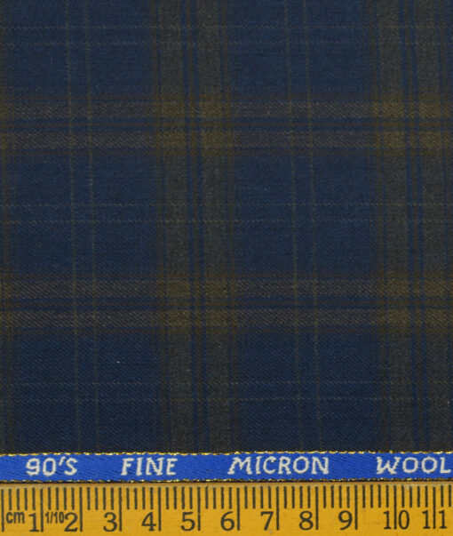 J.Hampstead Men's Wool Checks Super 90's 3.75 Meter Unstitched Suiting Fabric (Royal Blue)