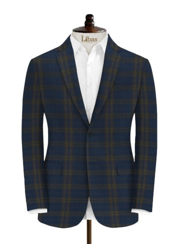 J.Hampstead Men's Wool Checks Super 90's 3.75 Meter Unstitched Suiting Fabric (Royal Blue)