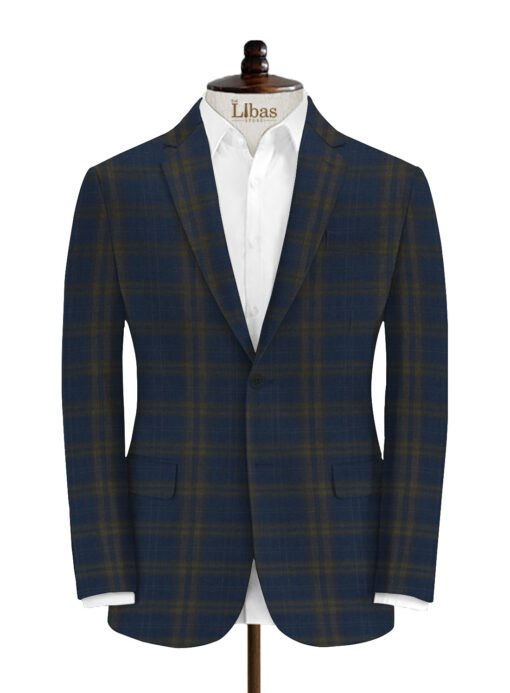 J.Hampstead Men's Wool Checks Super 90's 3.75 Meter Unstitched Suiting Fabric (Royal Blue)