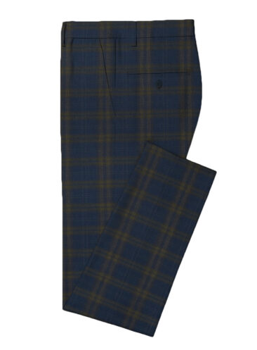 J.Hampstead Men's Wool Checks Super 90's 3.75 Meter Unstitched Suiting Fabric (Royal Blue)