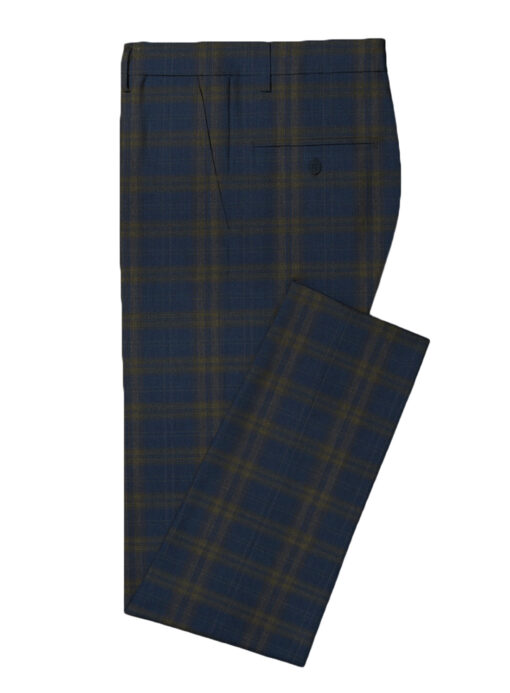 J.Hampstead Men's Wool Checks Super 90's 3.75 Meter Unstitched Suiting Fabric (Royal Blue)