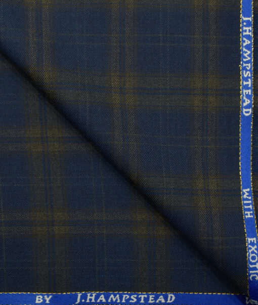 J.Hampstead Men's Wool Checks Super 90's 3.75 Meter Unstitched Suiting Fabric (Royal Blue)