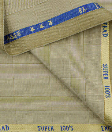 J.Hampstead Men's Wool Checks Super 100's 3.75 Meter Unstitched Suiting Fabric (Beige)