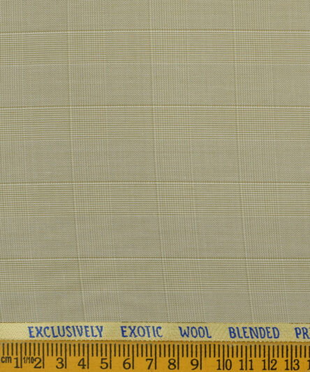 J.Hampstead Men's Wool Checks Super 100's 3.75 Meter Unstitched Suiting Fabric (Beige)