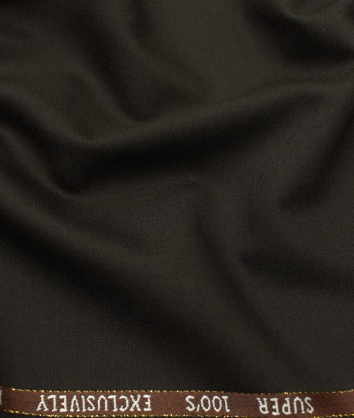J.Hampstead Men's Wool Solids 3.75 Meter Unstitched Suiting Fabric (Dark Brown)