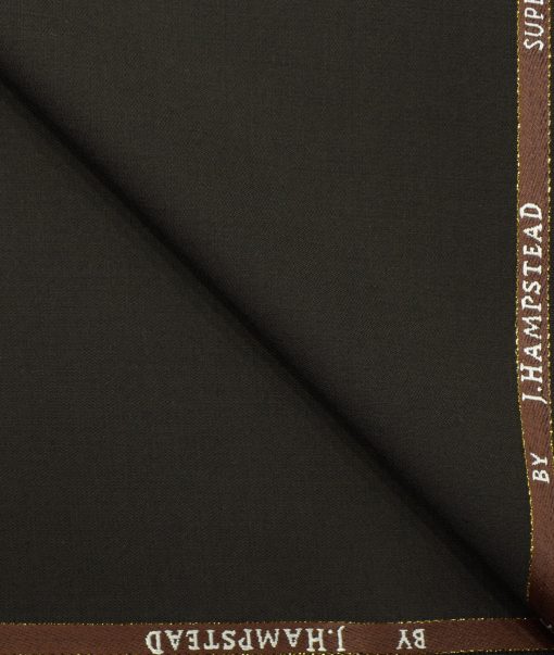 J.Hampstead Men's Wool Solids 3.75 Meter Unstitched Suiting Fabric (Dark Brown)