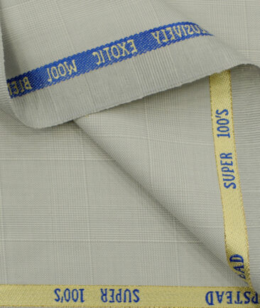 J.Hampstead Men's Wool Checks Super 100's 3.75 Meter Unstitched Suiting Fabric (Light Grey)