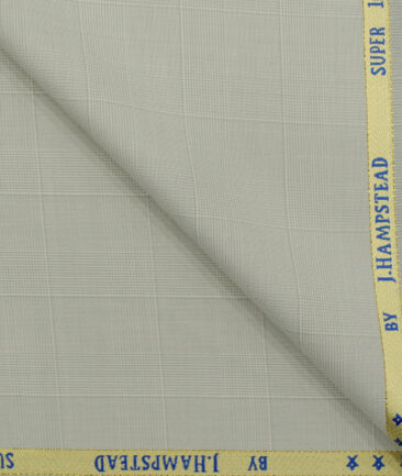 J.Hampstead Men's Wool Checks Super 100's 3.75 Meter Unstitched Suiting Fabric (Light Grey)