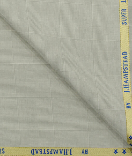 J.Hampstead Men's Wool Checks Super 100's 3.75 Meter Unstitched Suiting Fabric (Light Grey)