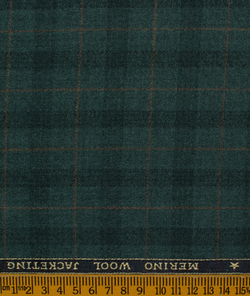 OCM Men's Wool Checks Very Fine  2 Meter Unstitched Tweed Jacketing & Blazer Fabric (Sea Green)